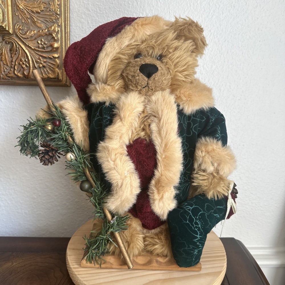 Vintage Dan Dee Collector's Choice Standing 15.5 Inch Christmas Bear Wood Base